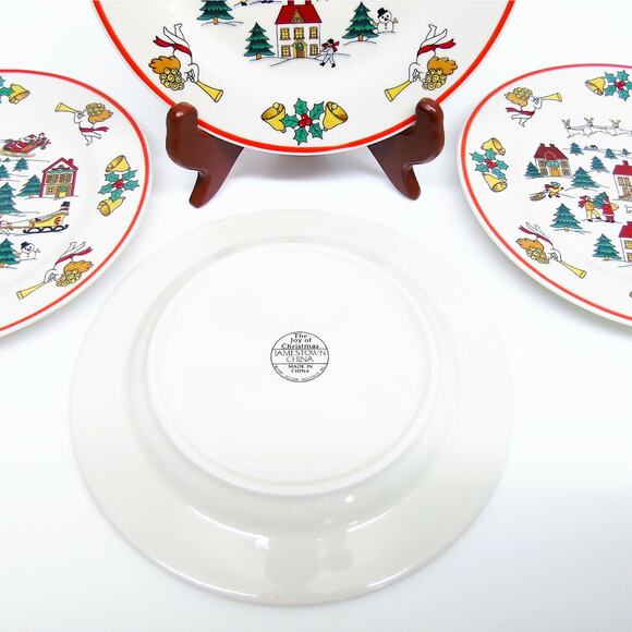 Set (4) JOY OF CHRISTMAS PLATES 7.5" Dessert Salad Jamestown China Action 1987 - Picture 3 of 8